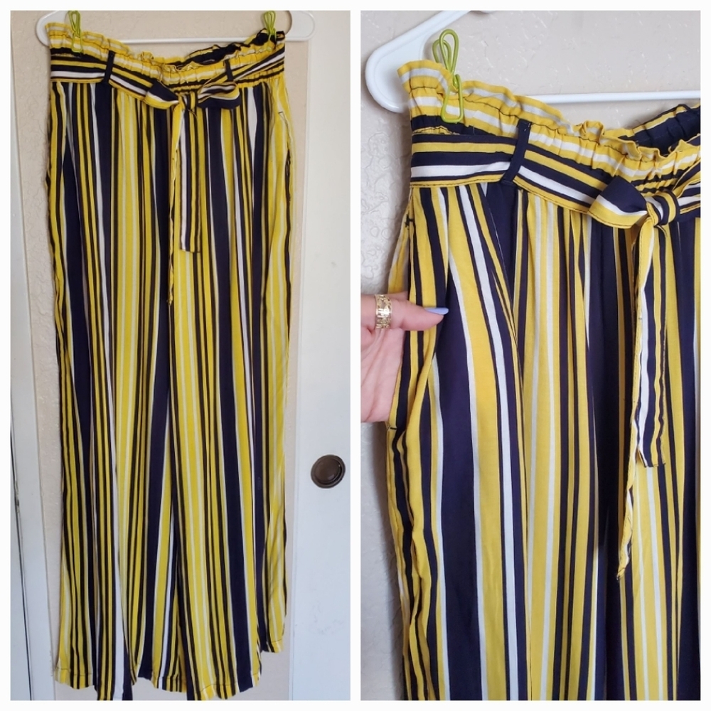 High waisted Striped Pants Large